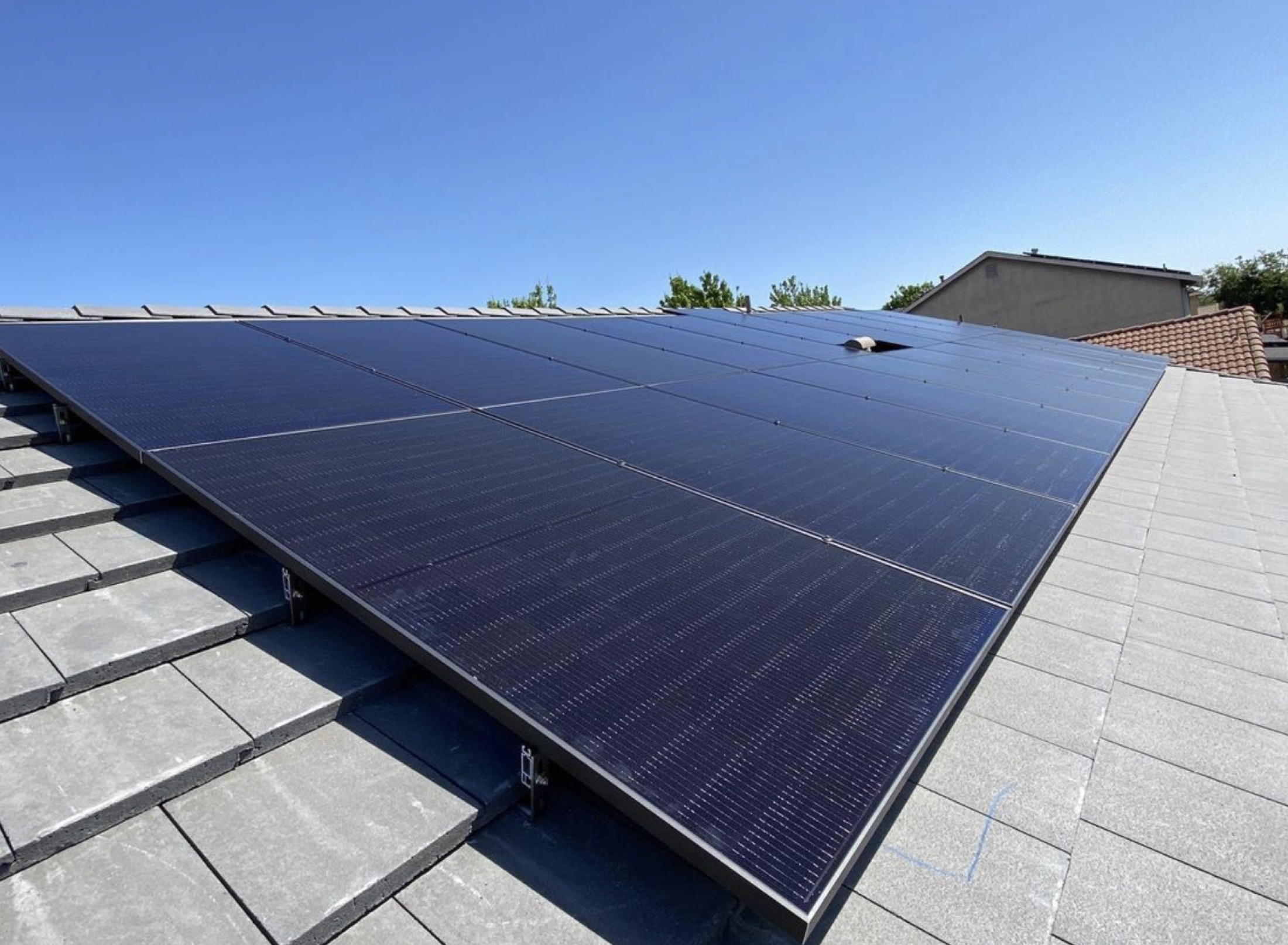 A finished rooftop solar array