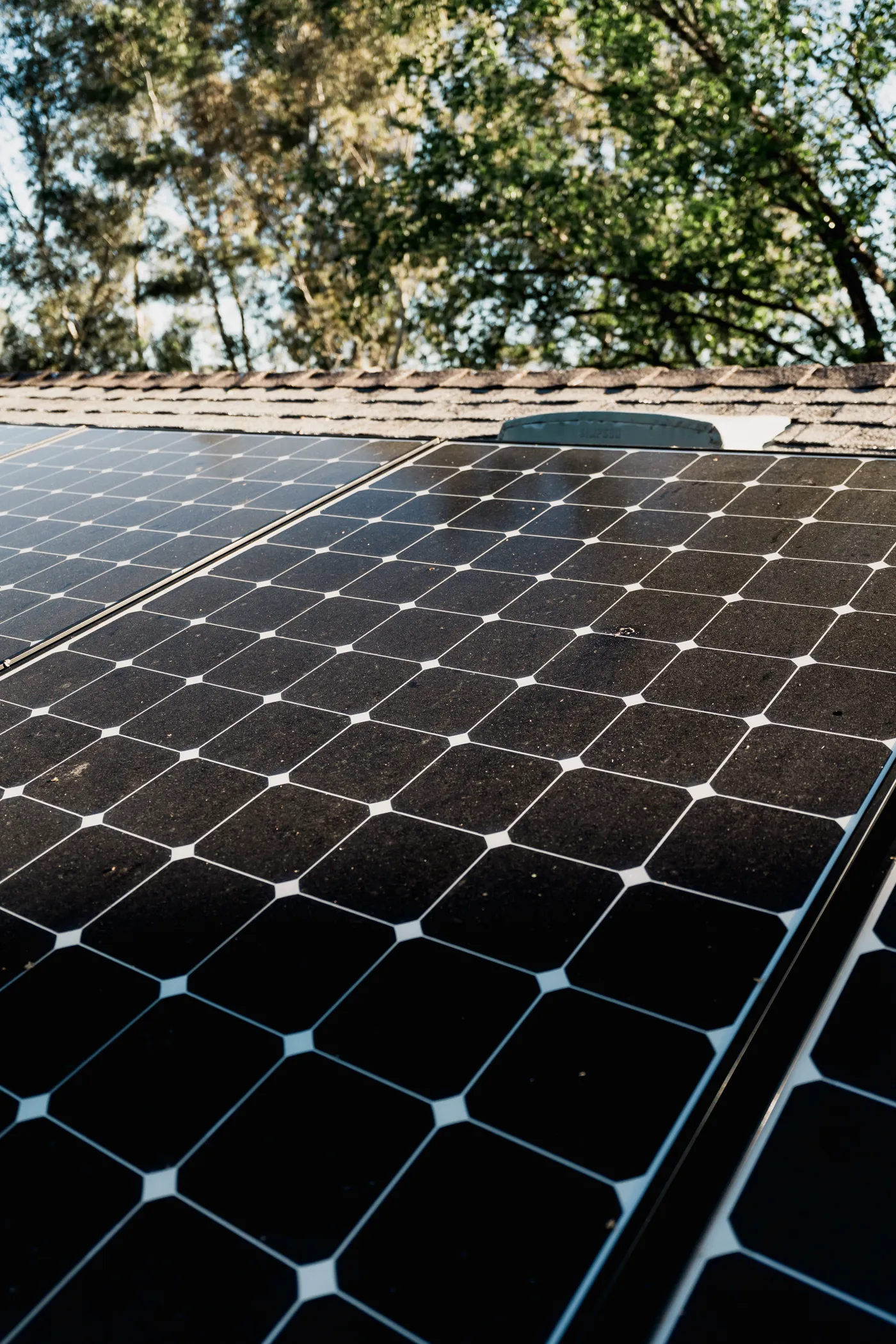Close view of the cells in a solar panel