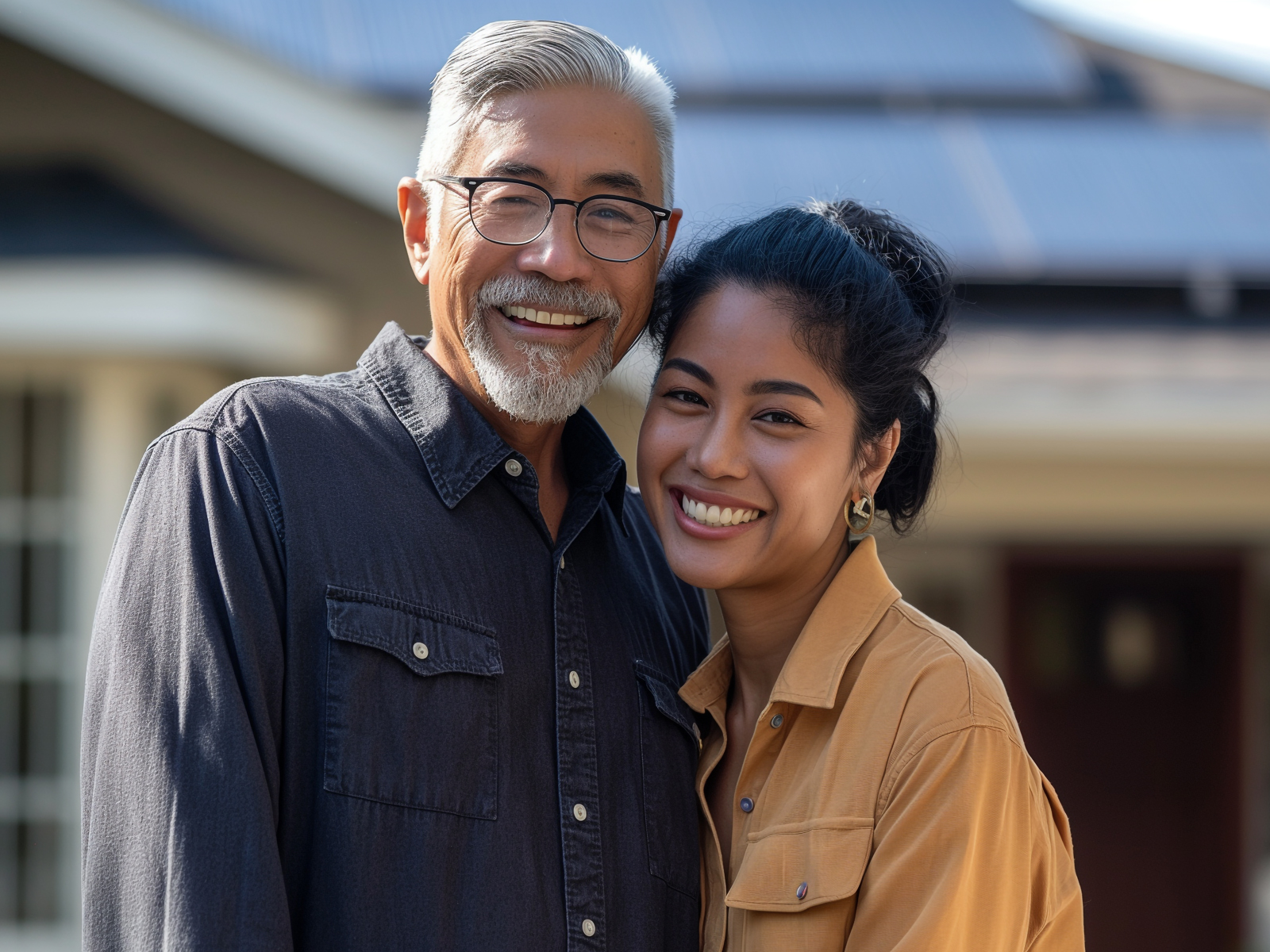 Homeowners standing in front of their solar panels