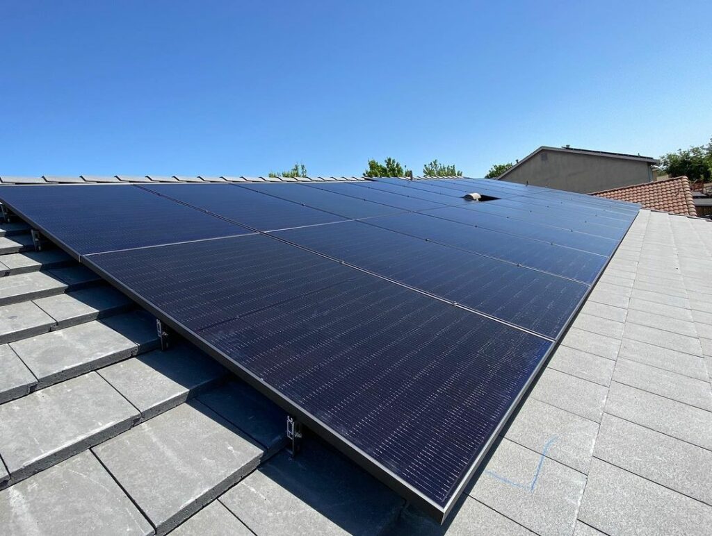 Close up of solar panels on roof